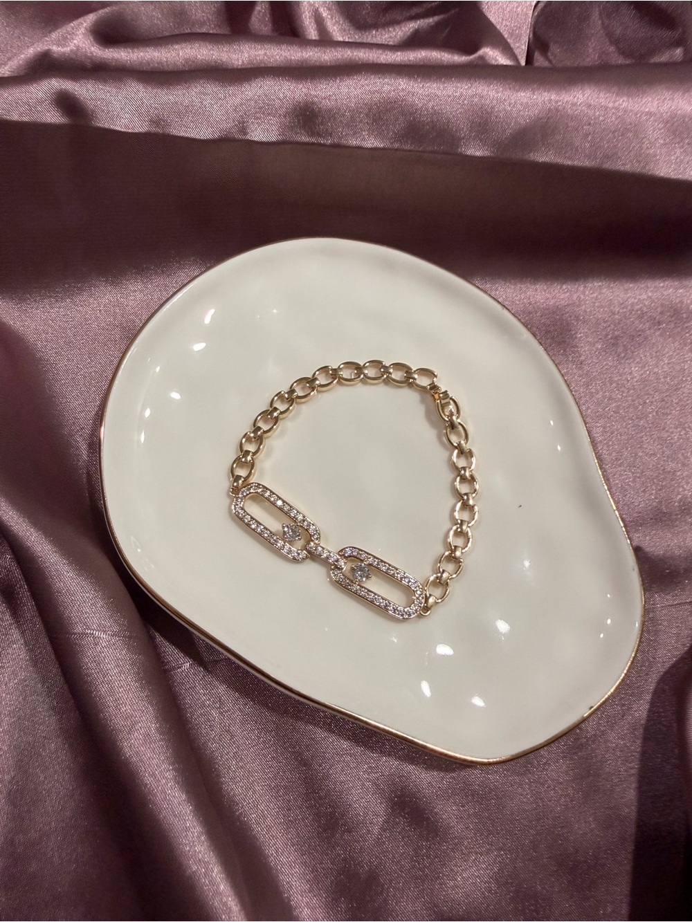 Brazilian Gold Link Chain Bracelet with Pavé Crystal Accents